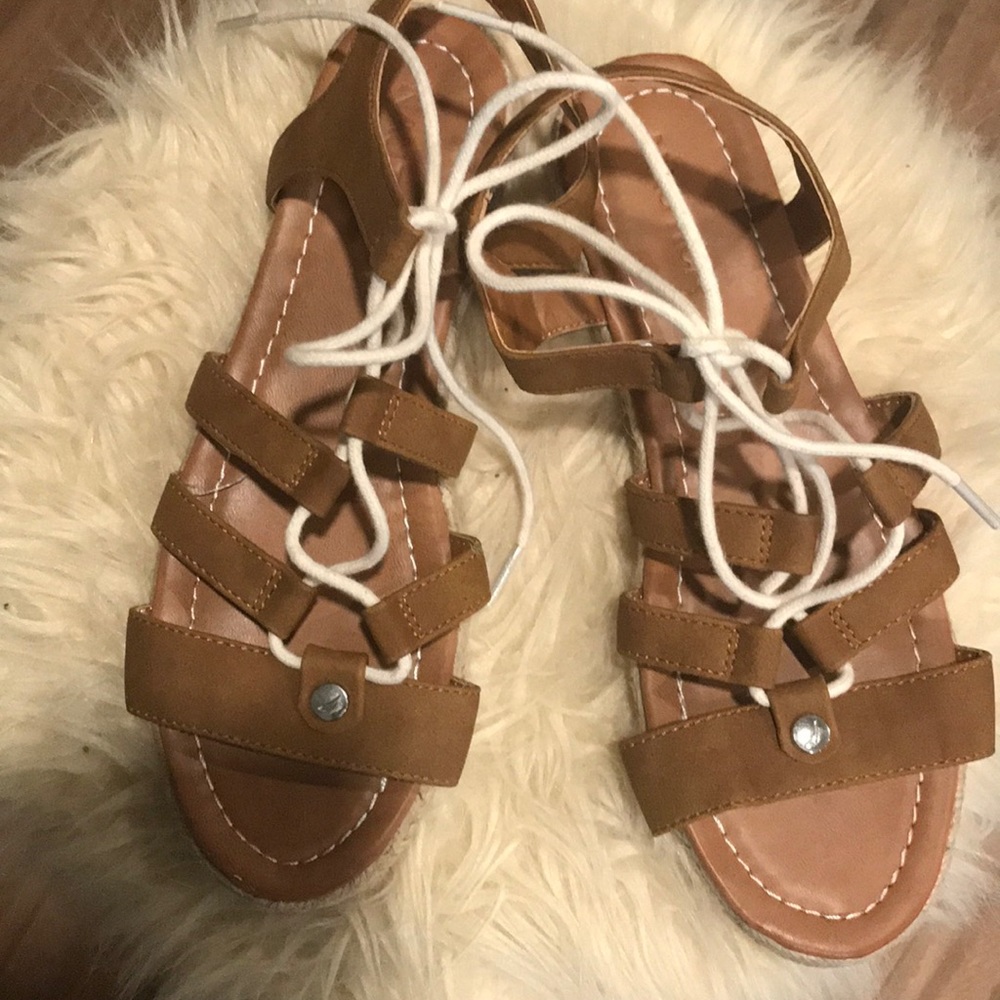 Nautical flat espadrille lace tie up sandals 7.5